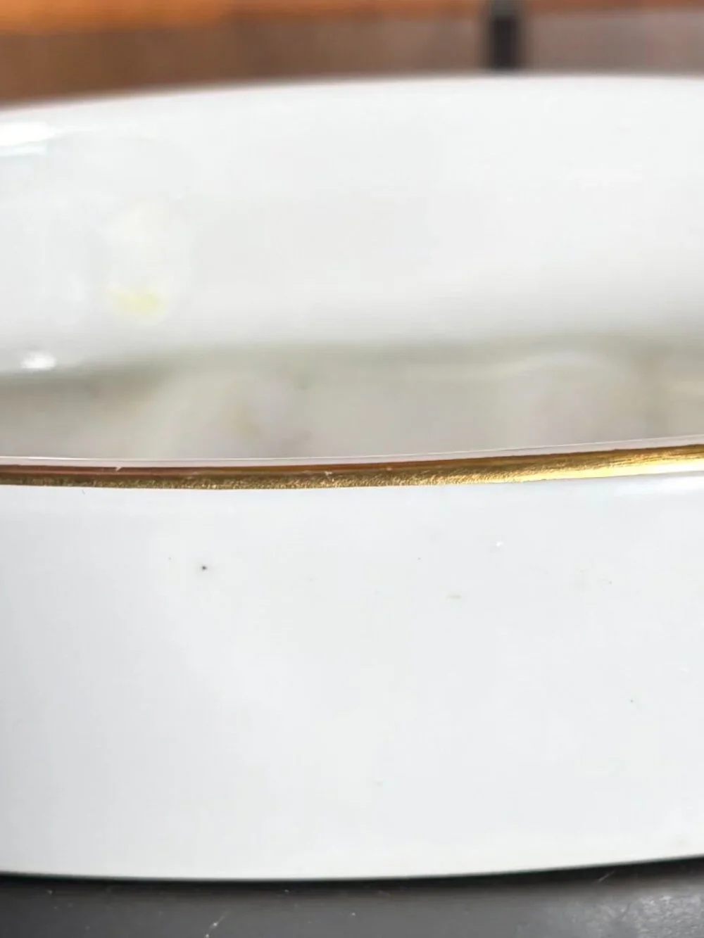 Vintage Porcelain Bar Soap Dish White w/ Gold Rim - Unmarked - GUC